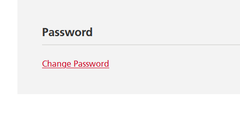 Screenshot of change password link